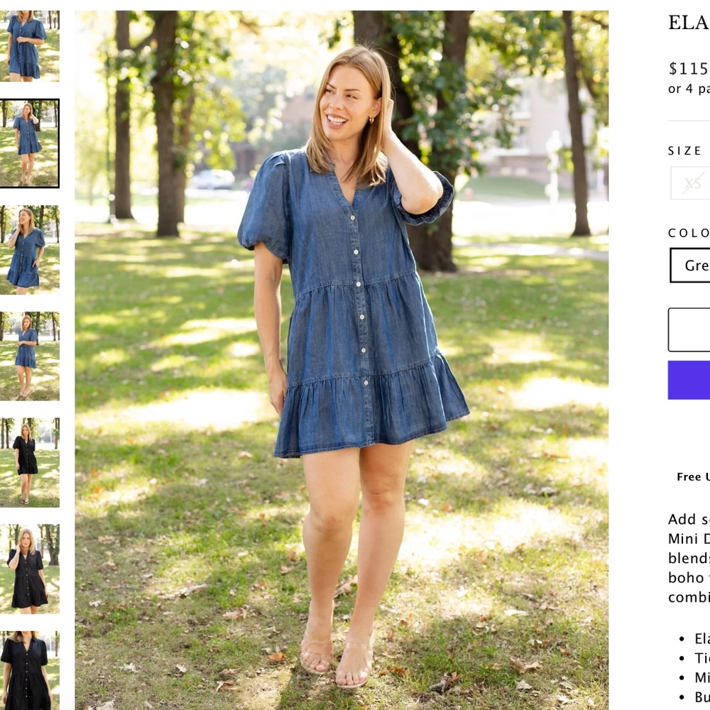 Elan Tiered Button Front Mini Dress XL / Blue Dark Wash / DT50112